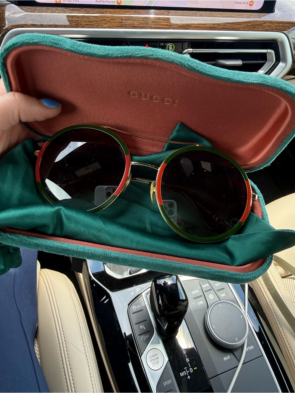 Gucci Woman’s Round Sunglasses in Green, Red & Gold